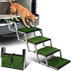 Niubya Extra Wide Foldable Dog Car Stairs, Silver, 5 steps