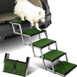 Niubya Foldable Dog Car Stairs, Silver, 5 steps