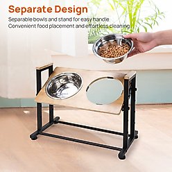 RYPetmia Waterproof Bamboo Tray Stainless Steel Elevated Dog & Cat Bowl with Stand, Beige, Medium slide 2 of 9