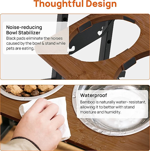 Show full view: RYPetmia Waterproof Bamboo Tray Stainless Steel Elevated Dog & Cat Bowl with Stand, Brown, Small slide 7 of 10