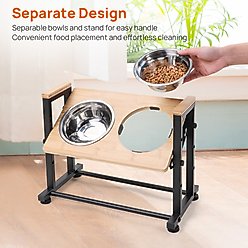 RYPetmia Waterproof Bamboo Tray Stainless Steel Elevated Dog & Cat Bowl with Stand, Beige, Small slide 2 of 9