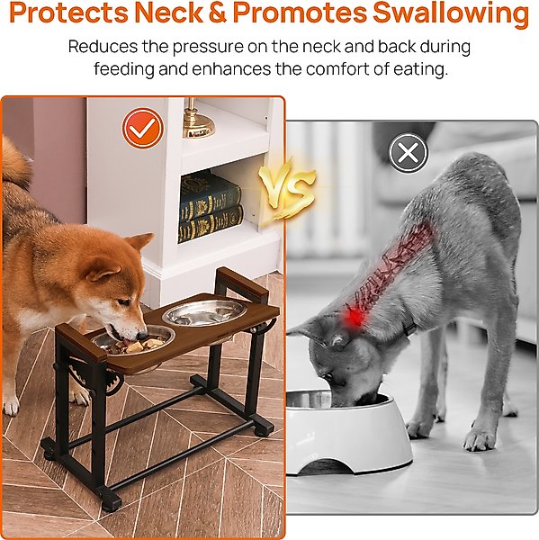 Show full view: RYPetmia Waterproof Bamboo Tray Stainless Steel Elevated Dog & Cat Bowl with Stand, Brown, Small slide 6 of 10