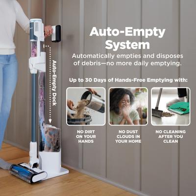 Show full view: Shark Clean & Empty BU3523 Cordless Stick Vacuum with HEPA Filtration, Auto-Empty System, Self Cleaning Brushroll, White & Magenta slide 3 of 9