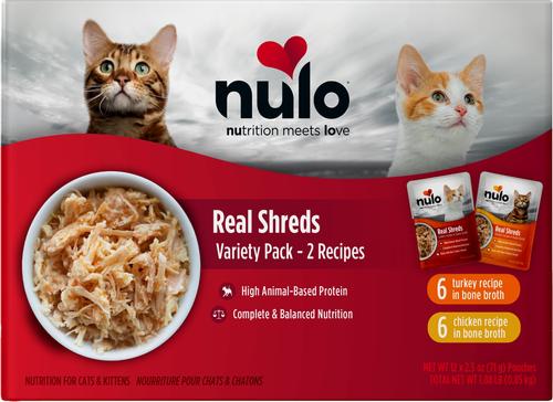 Show full view: Nulo Real Shreds Variety Pack Grain-Free Wet Cat & Kitten Food, 2.5-oz pouch, case of 12 slide 4 of 11