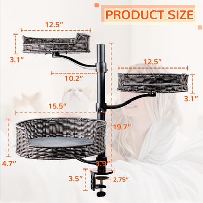 Show full view: Niubya Adjustable Hammock Cat Desk Bed, Grey, 3 Piece, Grey slide 3 of 8
