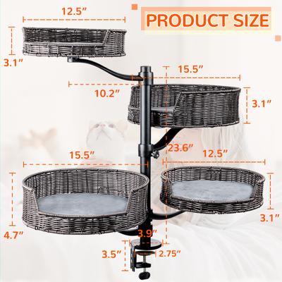 Show full view: Niubya Adjustable Hammock Cat Desk Bed, Grey, 4 Piece, Grey slide 2 of 7