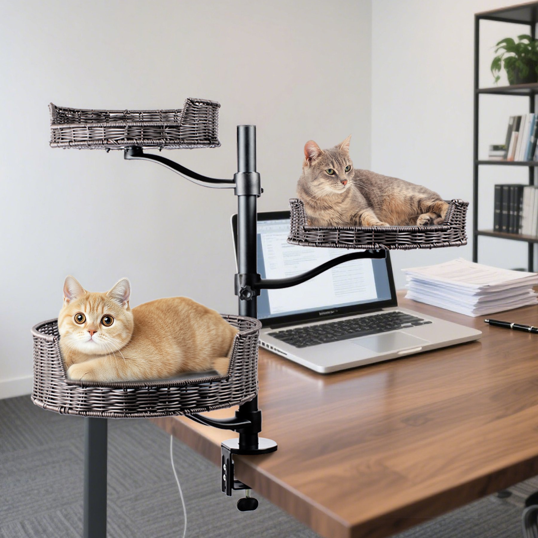 Niubya Adjustable 3-Hammock Cat Desk Bed, Grey