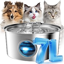 VIVIPAL Extra Stainless Steel Dual-Outlet Dog & Cat Fountain, 7-L