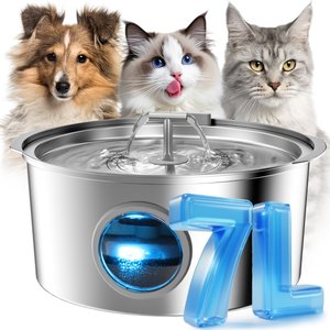 VIVIPAL Extra Stainless Steel Dual-Outlet Dog & Cat Fountain, 7-L
