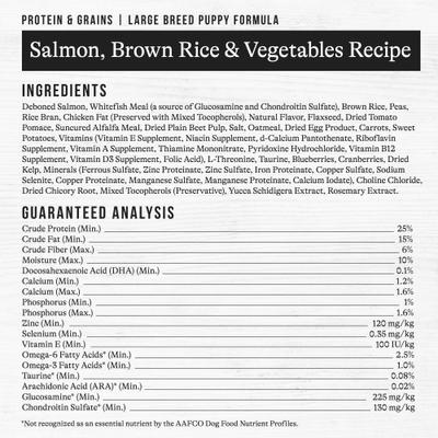 Show full view: American Journey Protein & Grains Large Breed Puppy Salmon, Brown Rice & Vegetables Recipe Dry Dog Food, 56-lb bundle slide 10 of 12