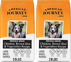 American Journey Protein & Grains Large Breed Puppy Chicken, Brown Rice & Vegetables Recipe Dry Dog Food, 28-lb bag, bundle of 2