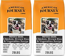 American Journey Protein & Grains Healthy Weight Chicken, Brown Rice & Vegetables Recipe Dry Dog Food, 56-lb bundle
