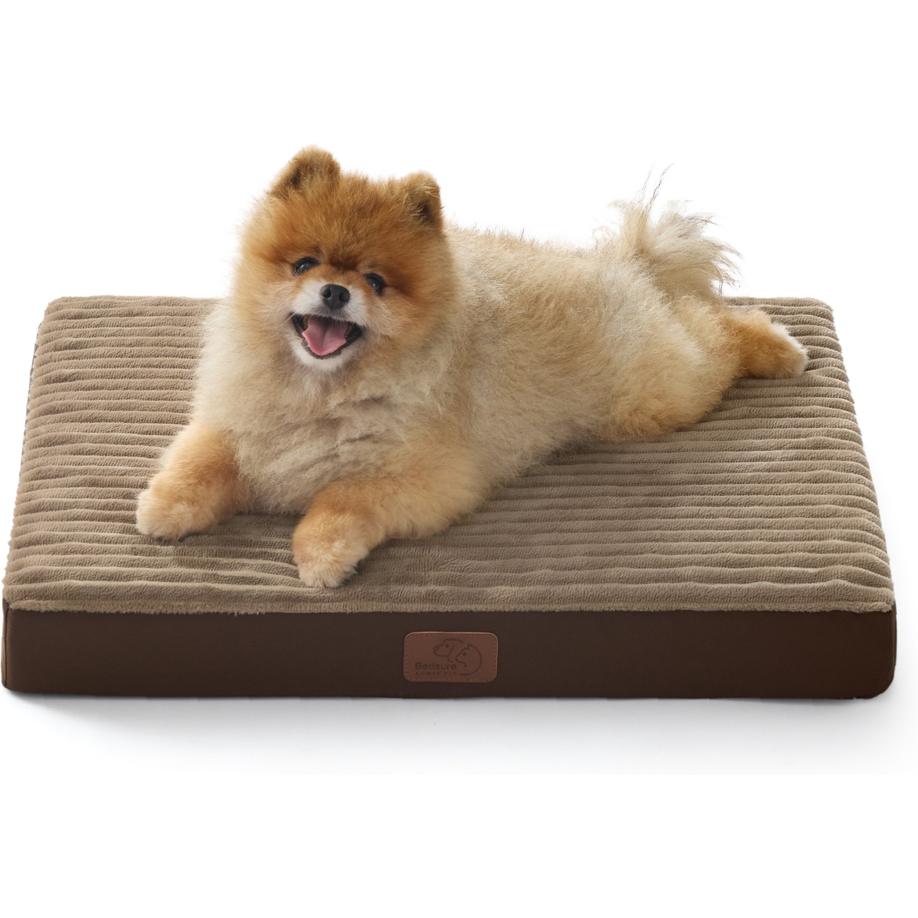 Bedsure Orthopedic Dog Crate Bed Mat with Removable Machine Washable Cover, Brown, Small