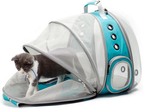 Show full view: Halinfer Hard-Sided Space Capsule Astronaut Clear Bubble Window Airline-Approved Cat Backpack Carrier with Back Extension, 16.5 x 15 x 13-in, Green slide 5 of 6