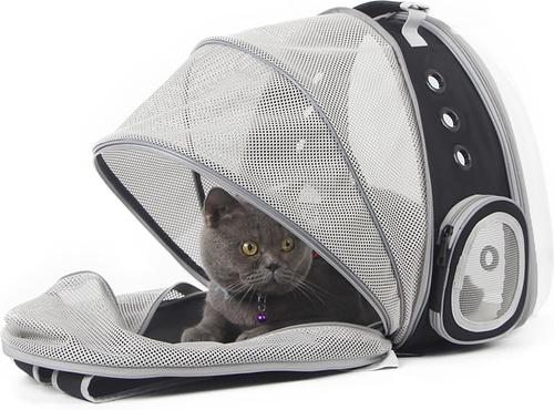Show full view: Halinfer Hard-Sided Space Capsule Astronaut Clear Bubble Window Airline-Approved Cat Backpack Carrier with Back Extension, 16.5 x 15 x 13-in, Black slide 2 of 8