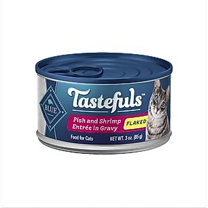 Blue Buffalo Tastefuls Fish & Shrimp Entrée in Gravy Flaked Wet Cat Food, 3-oz can, case of 4