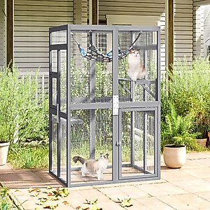 Coziwow Catio Wooden Outdoor Cat Playpen, Grey