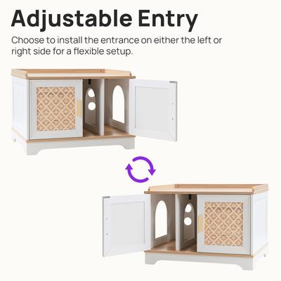 Show full view: RYPetmia Elegant Multi-Functional Litter Box Enclosure, Bed & Window Perch Wood Cat Cabinet, White, Single slide 5 of 9