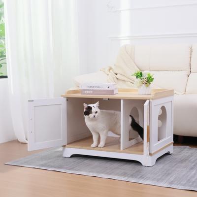 Show full view: RYPetmia Elegant Multi-Functional Litter Box Enclosure, Bed & Window Perch Wood Cat Cabinet, White, Single slide 4 of 9