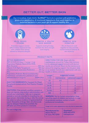 Show full view: Native Pet GutWell Itchy Skin Relief Supplement for Dogs with Probiotics, 12.7-oz bag slide 3 of 11
