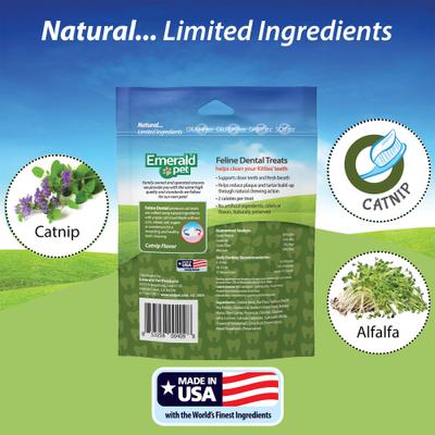 Show full view: Emerald Pet Feline Dental Catnip Flavor Grain-Free Cat Treats, 3-oz bag slide 5 of 7