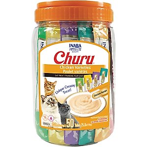 Inaba Churu Chicken Variety Creamy Puree Grain-Free Lickable Cat Treats, 0.5oz tube, 50 count