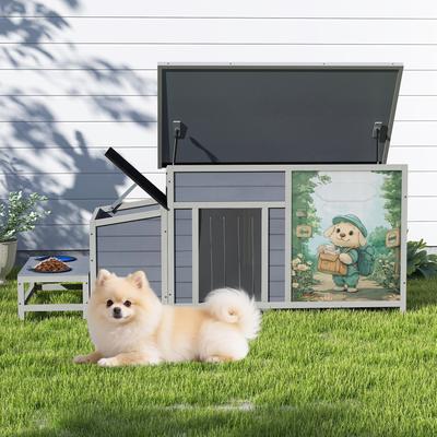 Show full view: Coziwow Wooden Outdoor Dog House with Weatherproof Asphalt Roof, Large, Grey slide 2 of 10
