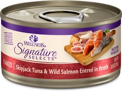 Wellness CORE Signature Selects Flaked Skipjack Tuna & Wild Salmon Entree in Broth Grain-Free Canned Cat Food, 2.8-oz, bundle of 8