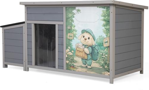 Show full view: Coziwow Wooden Outdoor Dog House with Weatherproof Asphalt Roof, Large, Grey slide 9 of 10
