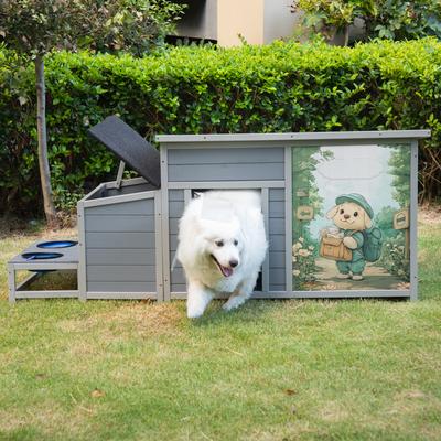 Show full view: Coziwow Wooden Outdoor Dog House with Weatherproof Asphalt Roof, Large, Grey slide 8 of 10
