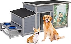 Coziwow Wooden Outdoor Dog House with Weatherproof Asphalt Roof, Large, Grey