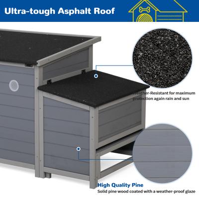 Show full view: Coziwow Wooden Outdoor Dog House with Weatherproof Asphalt Roof, Large, Grey slide 6 of 10