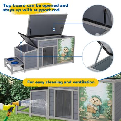 Show full view: Coziwow Wooden Outdoor Dog House with Weatherproof Asphalt Roof, Large, Grey slide 7 of 10