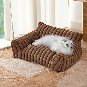 Kylinsure Corduroy Fleece Dog & Cat Sofa Bed with Removable Cover, Brown, Small