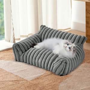 Kylinsure Corduroy Fleece Dog & Cat Sofa Bed with Removable Cover, Grey, Small