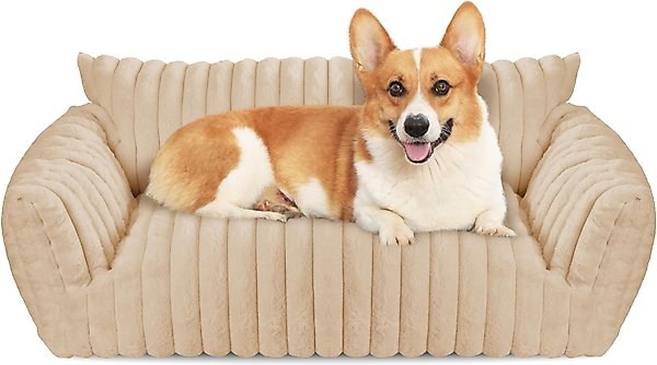 Show full view: Kylinsure Corduroy Fleece Dog & Cat Sofa Bed with Removable Cover, Beign, Small slide 6 of 8