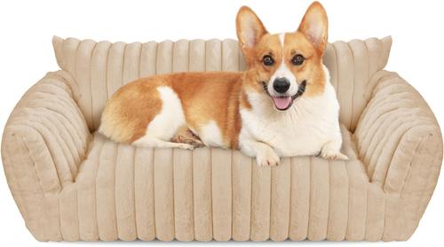 Show full view: Kylinsure Corduroy Fleece Dog & Cat Sofa Bed with Removable Cover, Beign, Small slide 6 of 9