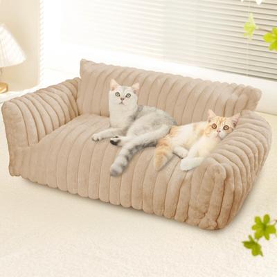 Show full view: Kylinsure Corduroy Fleece Dog & Cat Sofa Bed with Removable Cover, Beign, Small slide 2 of 9