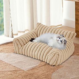 Kylinsure Corduroy Fleece Dog & Cat Sofa Bed with Removable Cover, Beign, Small