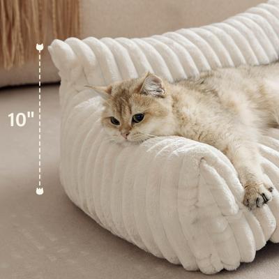 Show full view: Kylinsure Corduroy Fleece Dog & Cat Sofa Bed with Removable Cover, Cream, Small slide 3 of 9