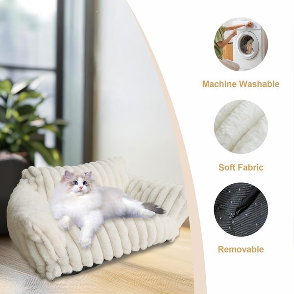 Show full view: Kylinsure Corduroy Fleece Dog & Cat Sofa Bed with Removable Cover, Cream, Small slide 2 of 8