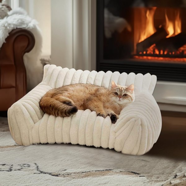 Show full view: Kylinsure Corduroy Fleece Dog & Cat Sofa Bed with Removable Cover, Cream, Small slide 5 of 8