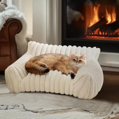 Show full view: Kylinsure Corduroy Fleece Dog & Cat Sofa Bed with Removable Cover, Cream, Small slide 5 of 9