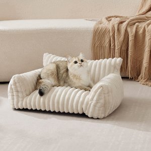 Kylinsure Corduroy Fleece Dog & Cat Sofa Bed with Removable Cover, Cream, Small