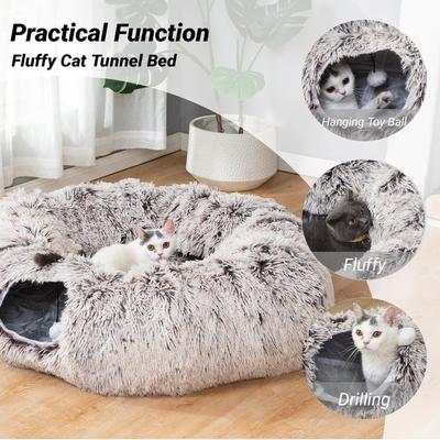 Show full view: Kylinsure Plush Cat Tunnel Bed, Brown, Medium slide 3 of 9