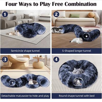 Show full view: Kylinsure Plush Cat Tunnel Bed, Dark Blue, Medium slide 2 of 8