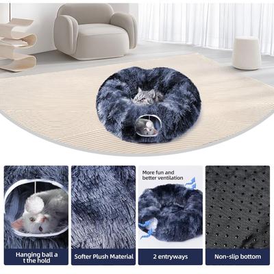 Show full view: Kylinsure Plush Cat Tunnel Bed, Dark Blue, Medium slide 3 of 8