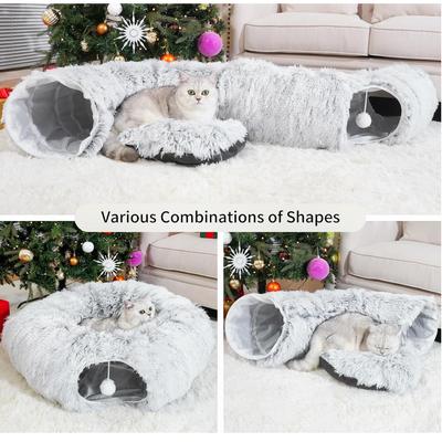 Show full view: Kylinsure Plush Cat Tunnel Bed, Grey, Medium slide 3 of 9