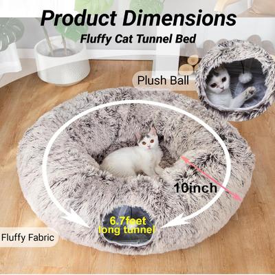 Show full view: Kylinsure Plush Cat Tunnel Bed, Brown, Medium slide 4 of 9