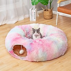 Kylinsure Plush Cat Tunnel Bed, Rainbow, Medium